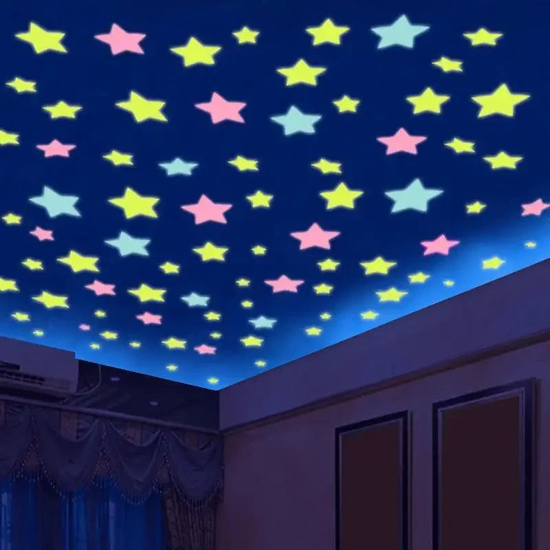 Top Quality 50pcs 3D Stars Glow In The Dark Wall Stickers Luminous Fluorescent Wall Stickers For Kids Baby Room Bedroom Ceiling Home Decor