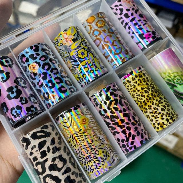 Tortoiseshell Amber Nails Tortoise Shell Nail Art Foil Transfer Decals Wraps Tips Nail Manicure Decorations Leopard Nail Foil Transfer Stickers Leopard Snake Laser Gold Design Nail Foil Decals Art Sticker for Women Manicure Tips