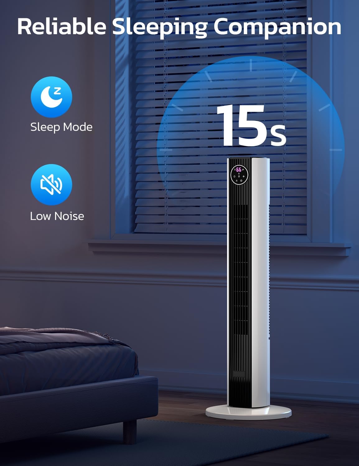 Tower Fan for Bedroom, 90° Oscillating Fan with 12H Timer, 37”Standing Fans with Remote, Bladeless Fan with 4 Modes & 3 Speeds