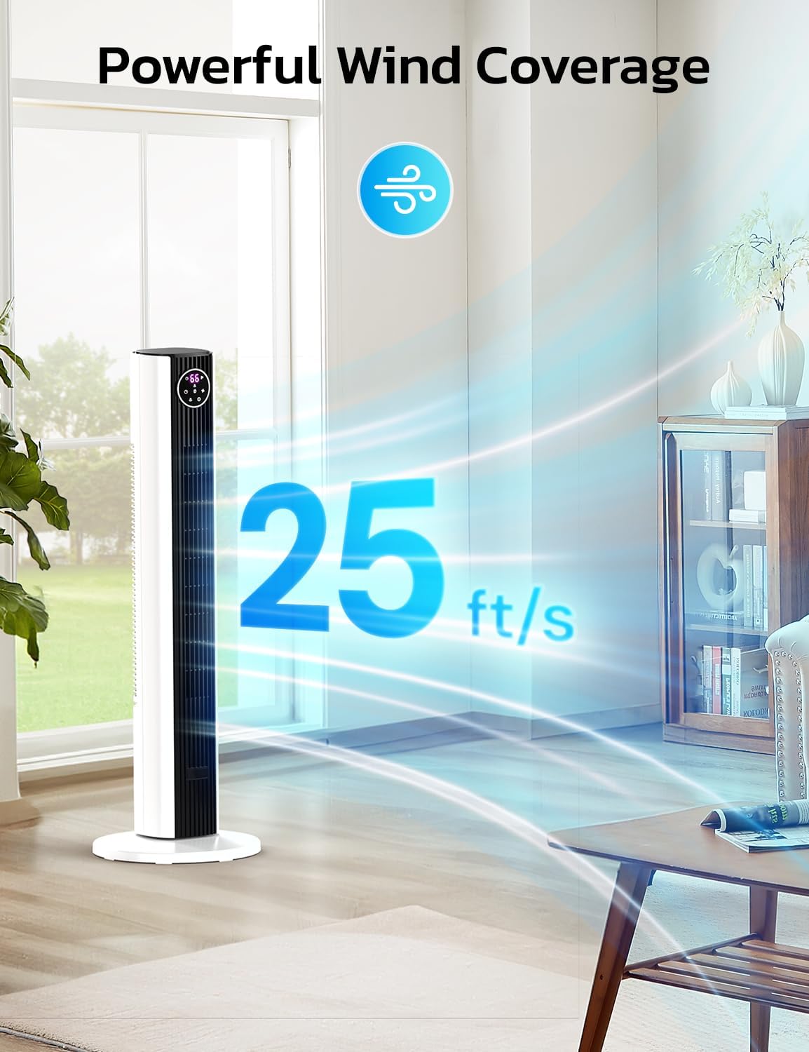 Tower Fan for Bedroom, 90° Oscillating Fan with 12H Timer, 37”Standing Fans with Remote, Bladeless Fan with 4 Modes & 3 Speeds