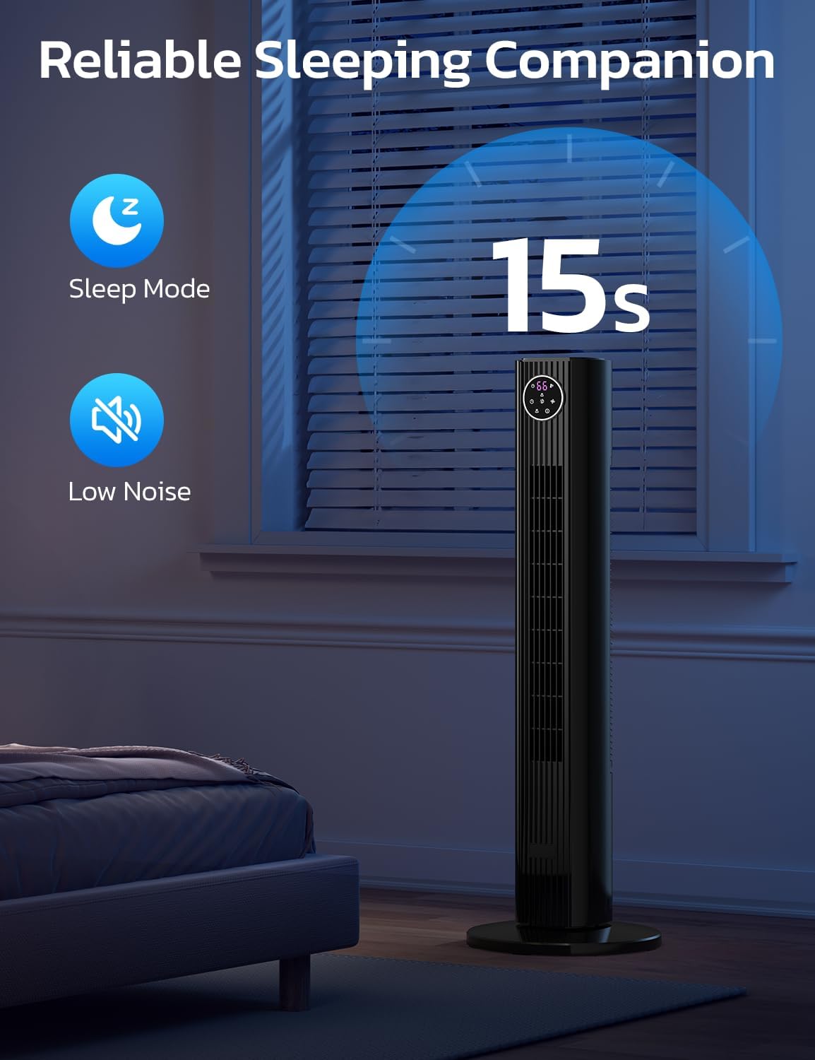 Tower Fan for Bedroom, 90° Oscillating Fan with 12H Timer, 37”Standing Fans with Remote, Bladeless Fan with 4 Modes & 3 Speeds