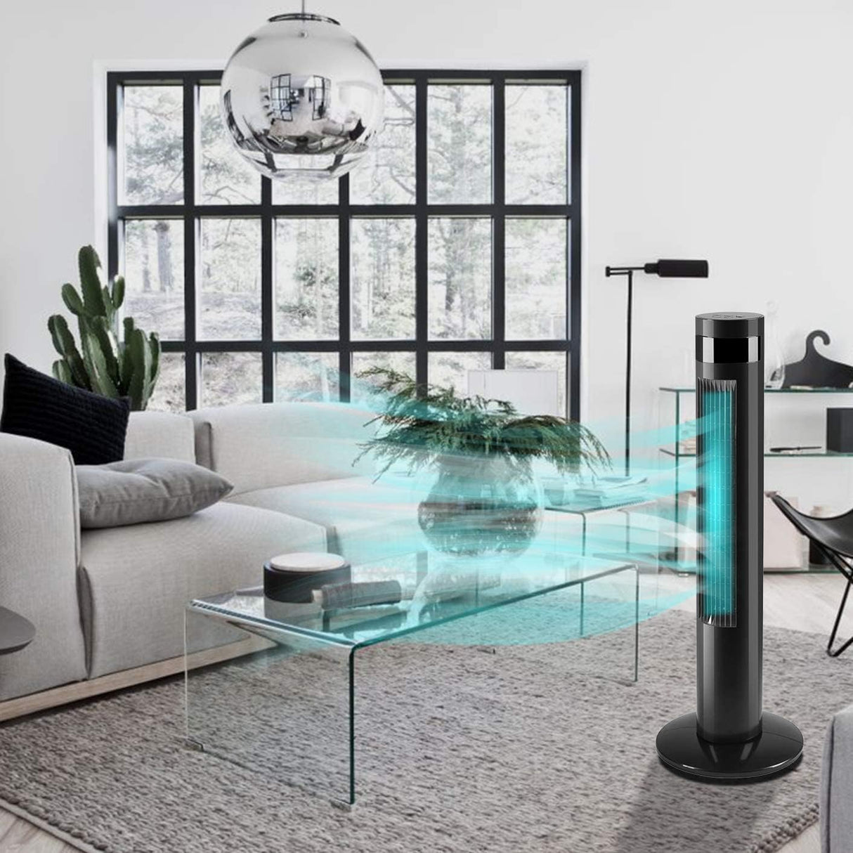 Tower Fan Portable Electric Oscillating Fan Quiet Cooling Remote Control Standing Bladeless Floor Fans 3 Speeds Wind Modes Timer