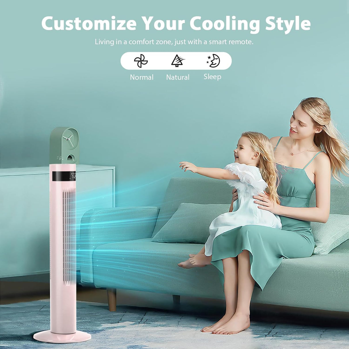 Tower Fan Portable Electric Oscillating Fan Quiet Cooling Remote Control Standing Bladeless Floor Fans 3 Speeds Wind Modes Timer