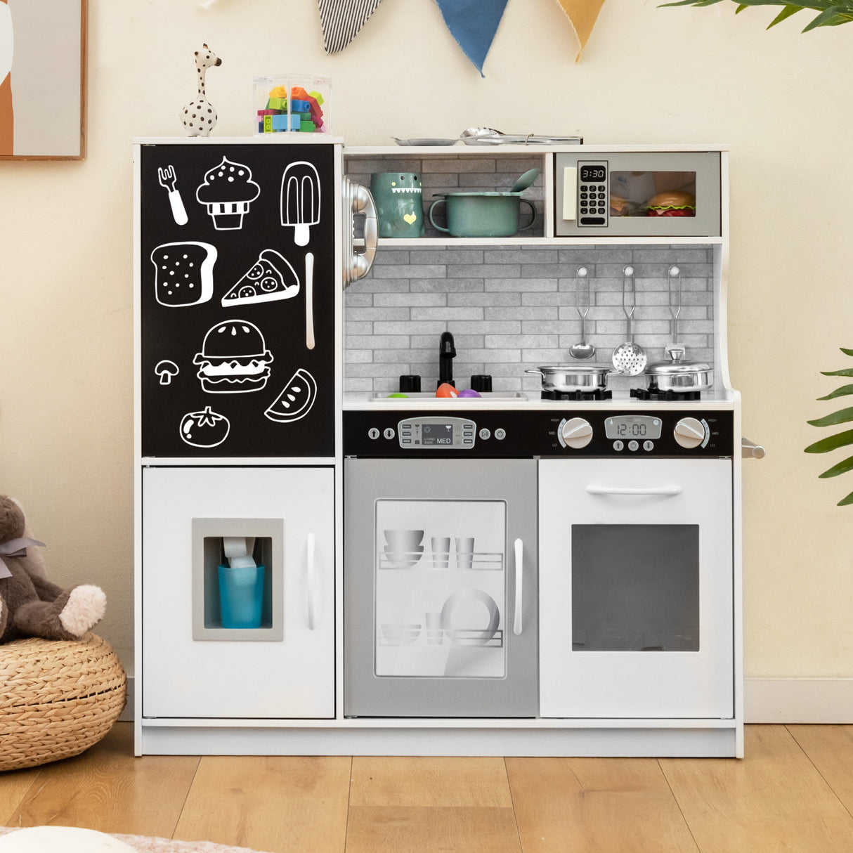 Toddler Pretend Play Kitchen for Boys and Girls 3-6 Years Old-White