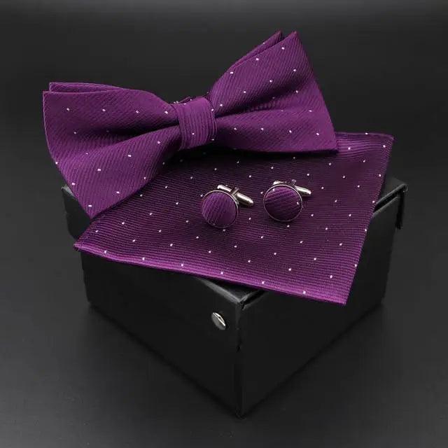 Trendy Tiny Dots Print Bowtie With Pocket Square And Cufflinks Set For Men Retro Butterfly Party Wedding Bowties Without Box Stylish Ties Gift