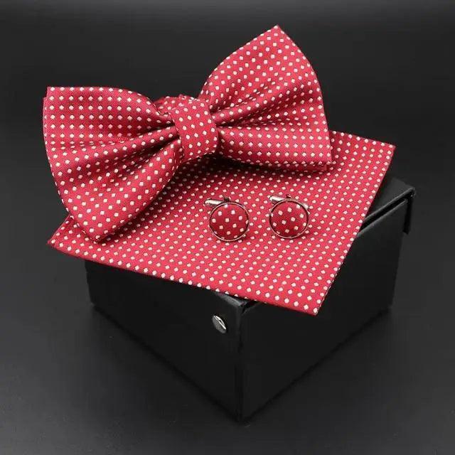 Trendy Tiny Dots Print Bowtie With Pocket Square And Cufflinks Set For Men Retro Butterfly Party Wedding Bowties Without Box Stylish Ties Gift