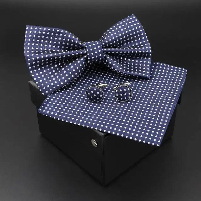 Trendy Tiny Dots Print Bowtie With Pocket Square And Cufflinks Set For Men Retro Butterfly Party Wedding Bowties Without Box Stylish Ties Gift