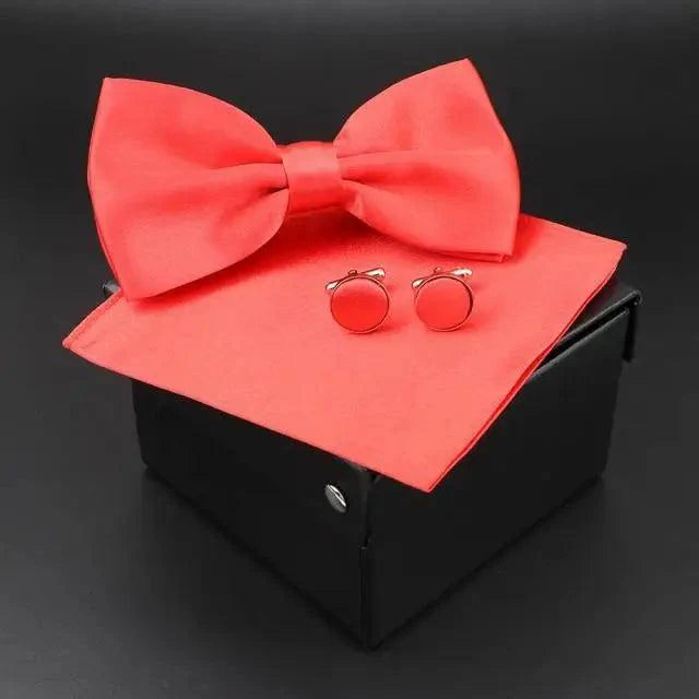 Trendy Tiny Dots Print Bowtie With Pocket Square And Cufflinks Set For Men Retro Butterfly Party Wedding Bowties Without Box Stylish Ties Gift