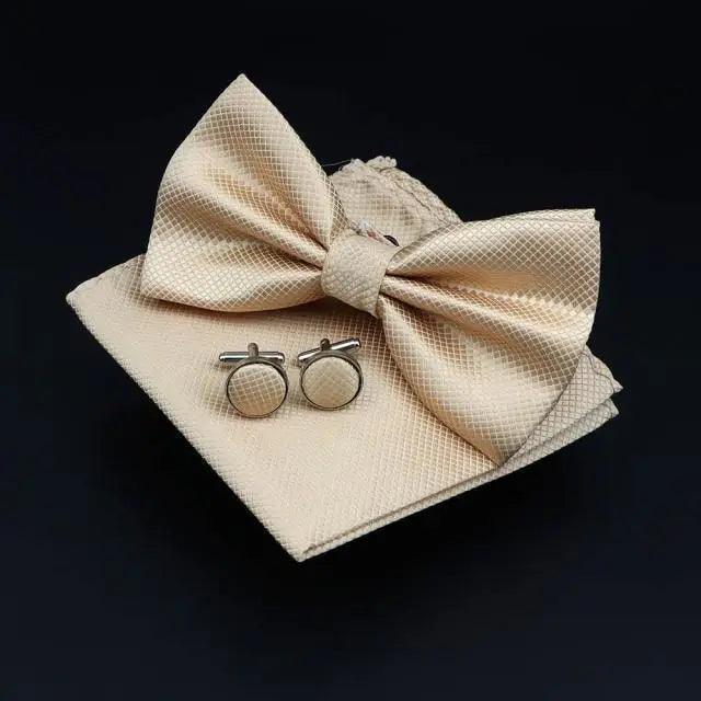 Trendy Tiny Dots Print Bowtie With Pocket Square And Cufflinks Set For Men Retro Butterfly Party Wedding Bowties Without Box Stylish Ties Gift