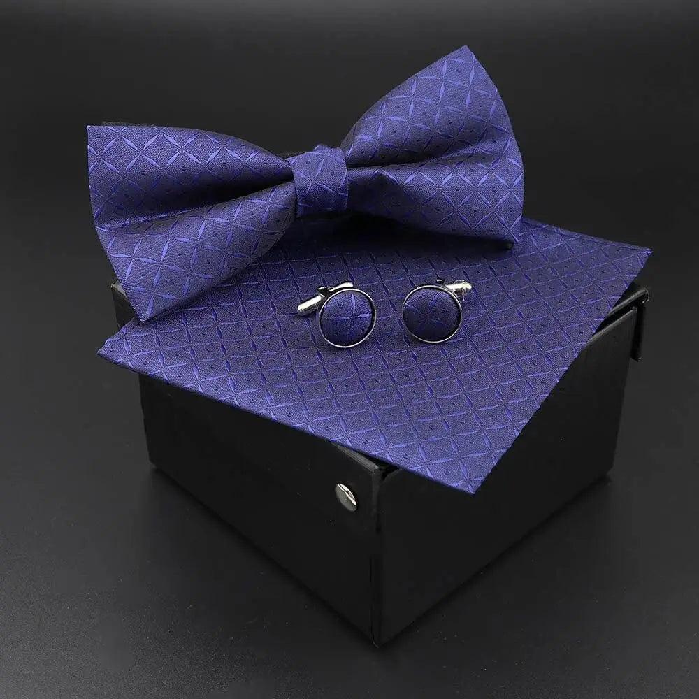 Trendy Tiny Dots Print Bowtie With Pocket Square And Cufflinks Set For Men Retro Butterfly Party Wedding Bowties Without Box Stylish Ties Gift