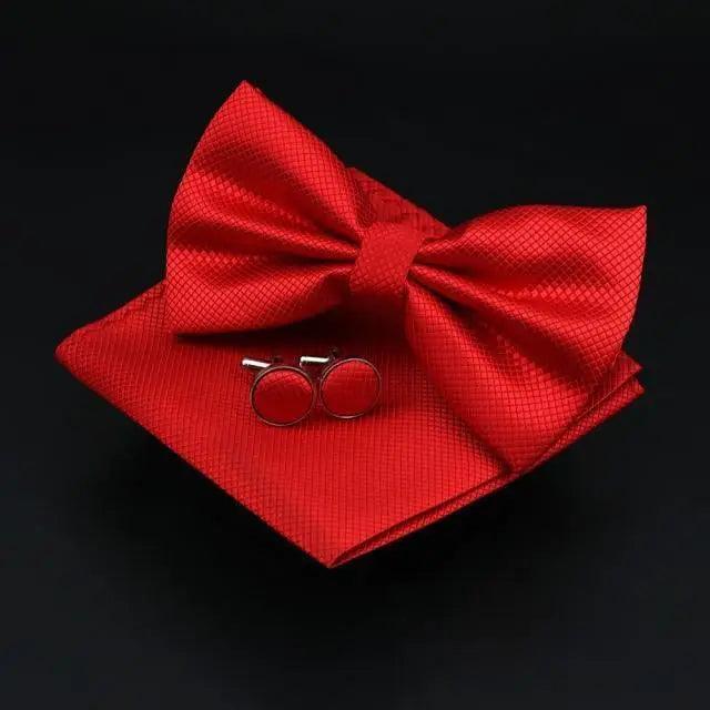 Trendy Tiny Dots Print Bowtie With Pocket Square And Cufflinks Set For Men Retro Butterfly Party Wedding Bowties Without Box Stylish Ties Gift
