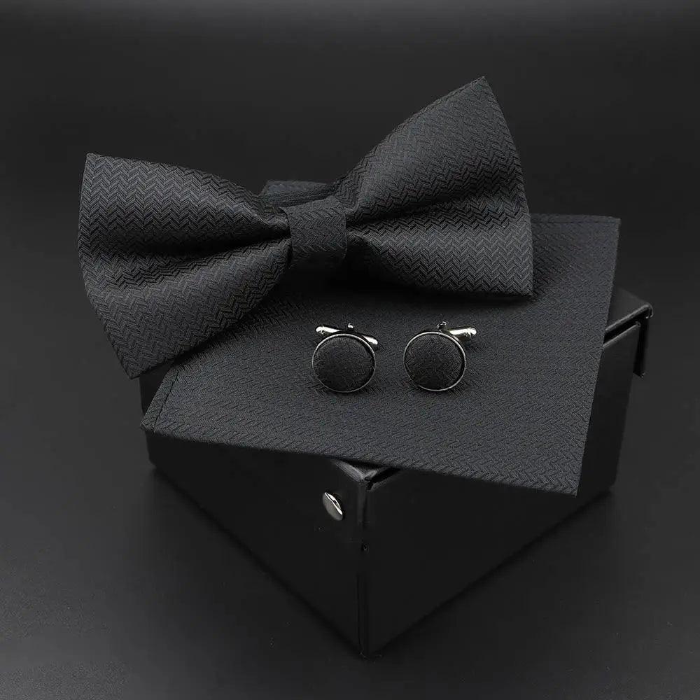 Trendy Tiny Dots Print Bowtie With Pocket Square And Cufflinks Set For Men Retro Butterfly Party Wedding Bowties Without Box Stylish Ties Gift