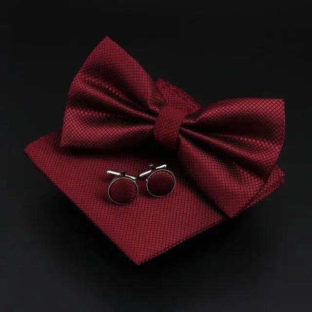 Trendy Tiny Dots Print Bowtie With Pocket Square And Cufflinks Set For Men Retro Butterfly Party Wedding Bowties Without Box Stylish Ties Gift