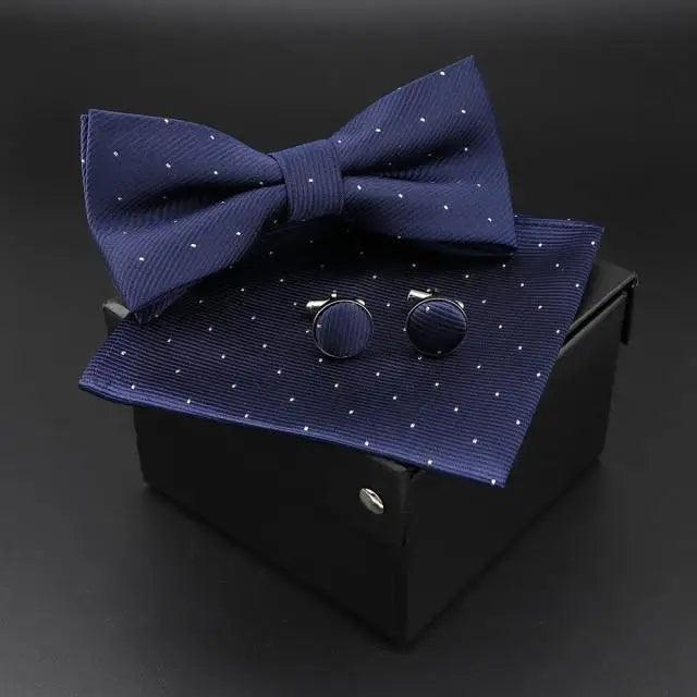 Trendy Tiny Dots Print Bowtie With Pocket Square And Cufflinks Set For Men Retro Butterfly Party Wedding Bowties Without Box Stylish Ties Gift