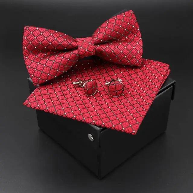 Trendy Tiny Dots Print Bowtie With Pocket Square And Cufflinks Set For Men Retro Butterfly Party Wedding Bowties Without Box Stylish Ties Gift
