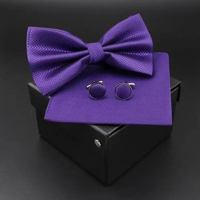 Trendy Tiny Dots Print Bowtie With Pocket Square And Cufflinks Set For Men Retro Butterfly Party Wedding Bowties Without Box Stylish Ties Gift