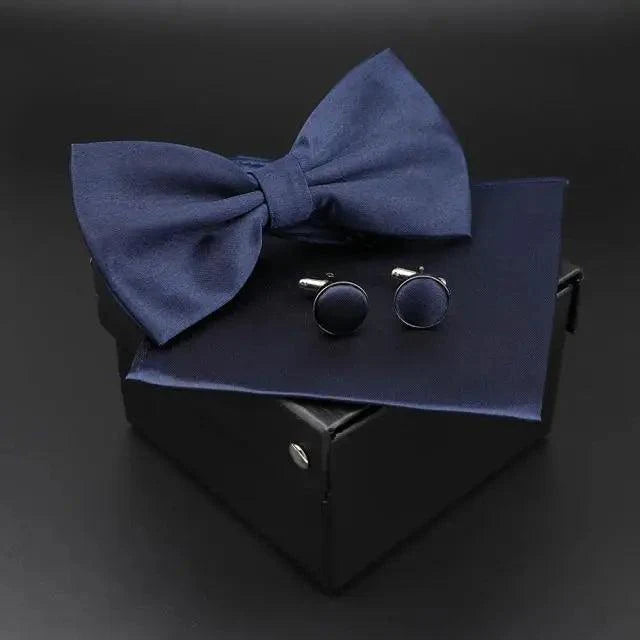 Trendy Tiny Dots Print Bowtie With Pocket Square And Cufflinks Set For Men Retro Butterfly Party Wedding Bowties Without Box Stylish Ties Gift