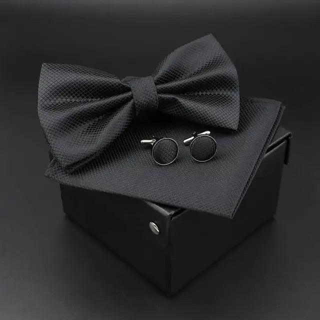 Trendy Tiny Dots Print Bowtie With Pocket Square And Cufflinks Set For Men Retro Butterfly Party Wedding Bowties Without Box Stylish Ties Gift