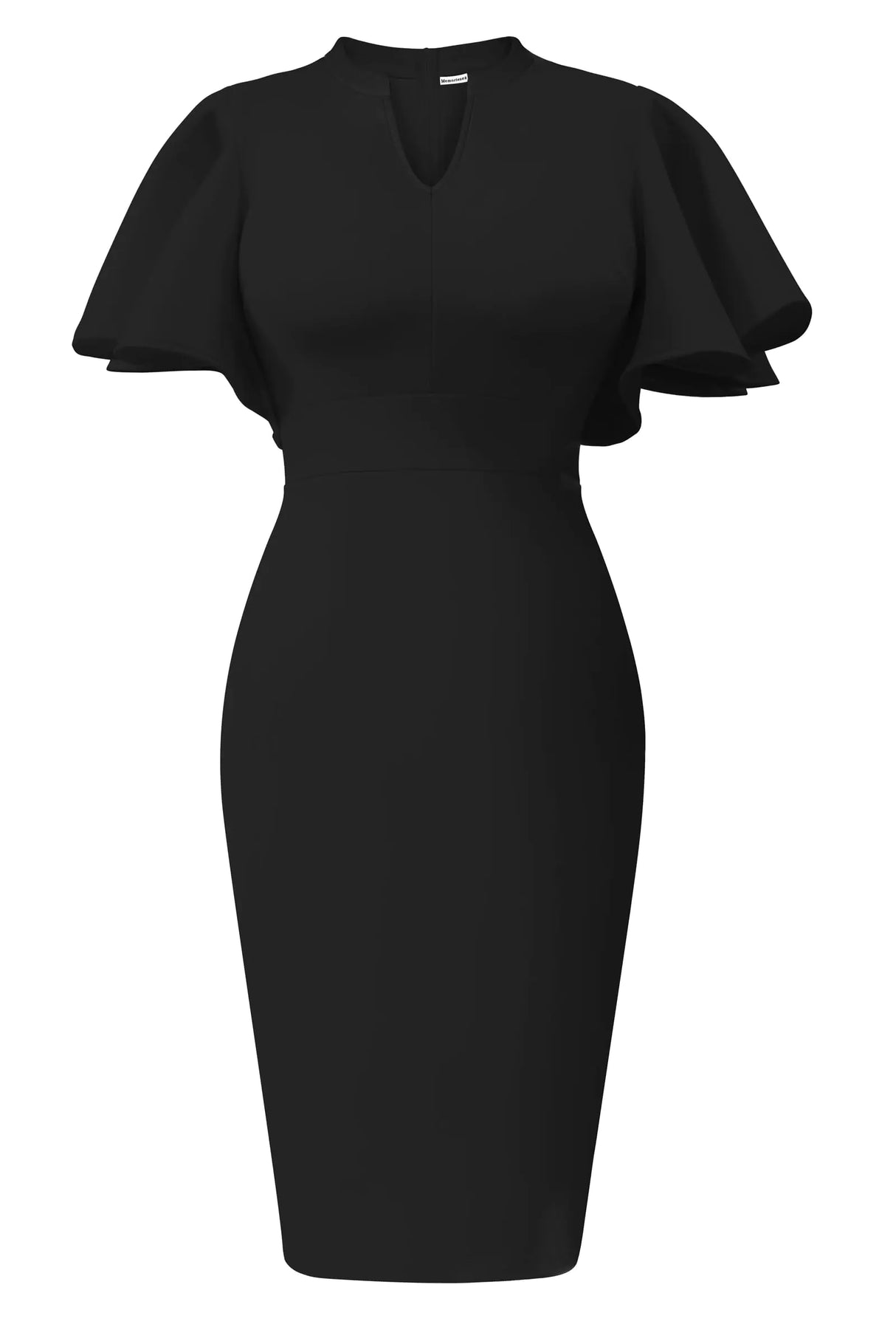Memoriesea Womens Elegant Ruffle Sleeve Formal Party Cocktail Pencil Midi Dress Black