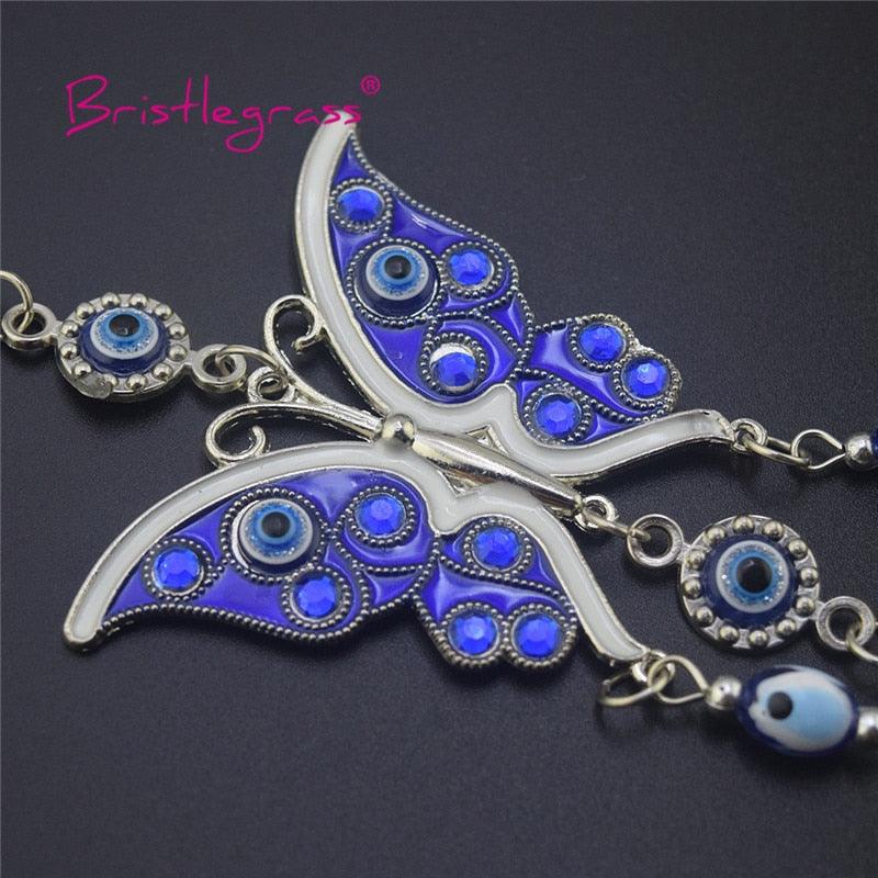 Turkish Blue Evil Eye Rhinestone Butterfly Amulet with Blue Rhinestone Car Charm Rear View Mirror Wall Hanging Protection Lucky Charms Wall Hanging Pendant Protection Home Decor Blessing Gift