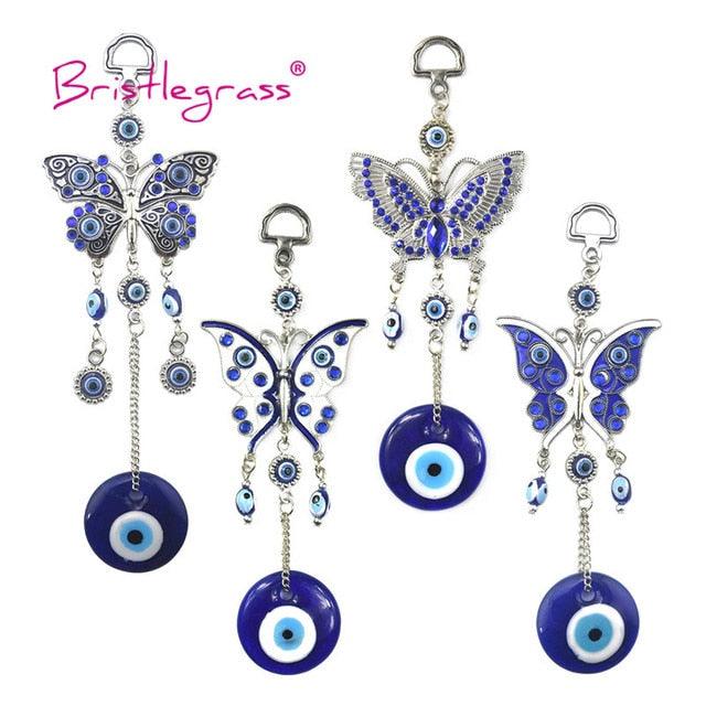 Turkish Blue Evil Eye Rhinestone Butterfly Amulet with Blue Rhinestone Car Charm Rear View Mirror Wall Hanging Protection Lucky Charms Wall Hanging Pendant Protection Home Decor Blessing Gift