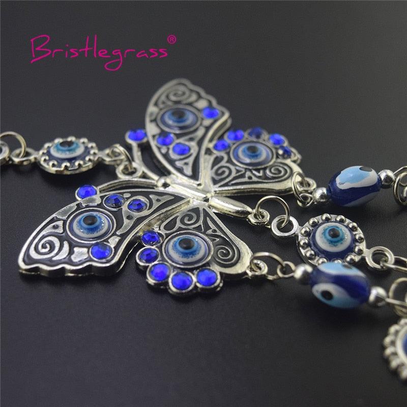 Turkish Blue Evil Eye Rhinestone Butterfly Amulet with Blue Rhinestone Car Charm Rear View Mirror Wall Hanging Protection Lucky Charms Wall Hanging Pendant Protection Home Decor Blessing Gift