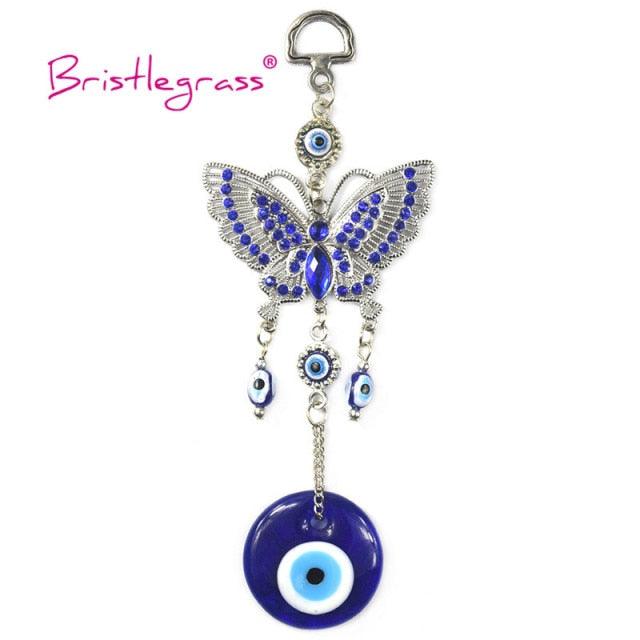 Turkish Blue Evil Eye Rhinestone Butterfly Amulet with Blue Rhinestone Car Charm Rear View Mirror Wall Hanging Protection Lucky Charms Wall Hanging Pendant Protection Home Decor Blessing Gift