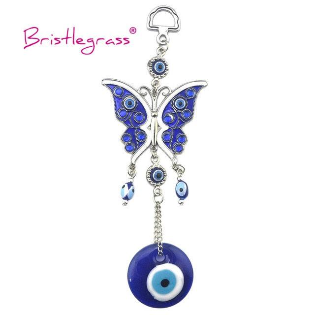 Turkish Blue Evil Eye Rhinestone Butterfly Amulet with Blue Rhinestone Car Charm Rear View Mirror Wall Hanging Protection Lucky Charms Wall Hanging Pendant Protection Home Decor Blessing Gift