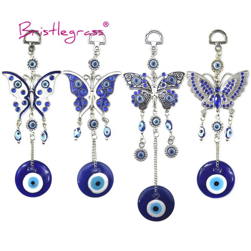 Turkish Blue Evil Eye Rhinestone Butterfly Amulet with Blue Rhinestone Car Charm Rear View Mirror Wall Hanging Protection Lucky Charms Wall Hanging Pendant Protection Home Decor Blessing Gift