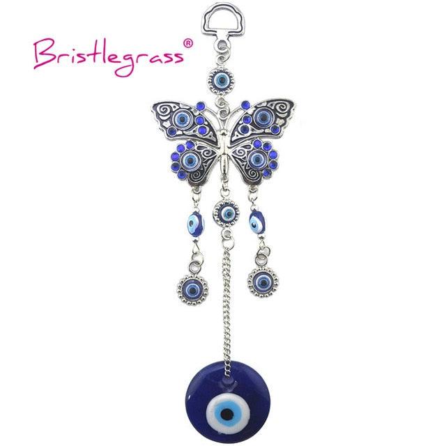 Turkish Blue Evil Eye Rhinestone Butterfly Amulet with Blue Rhinestone Car Charm Rear View Mirror Wall Hanging Protection Lucky Charms Wall Hanging Pendant Protection Home Decor Blessing Gift