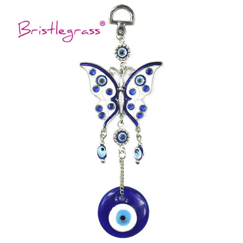Turkish Blue Evil Eye Rhinestone Butterfly Amulet with Blue Rhinestone Car Charm Rear View Mirror Wall Hanging Protection Lucky Charms Wall Hanging Pendant Protection Home Decor Blessing Gift