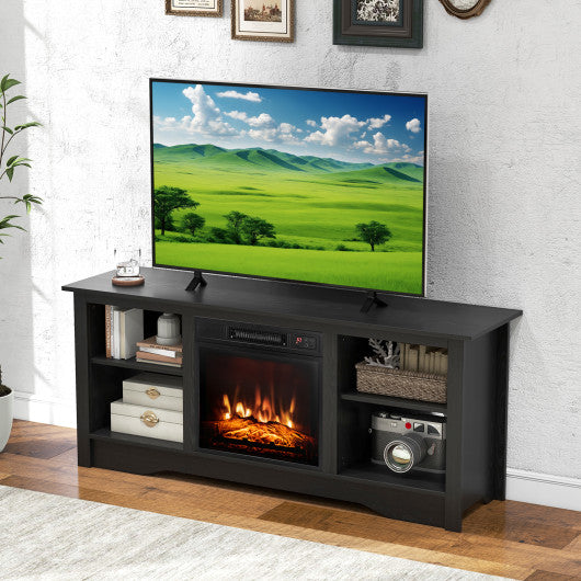 TV Stand for up to 65" Flat Screen TVs with Adjustable Shelves for 18" Electric Fireplace (Not Included)-Black