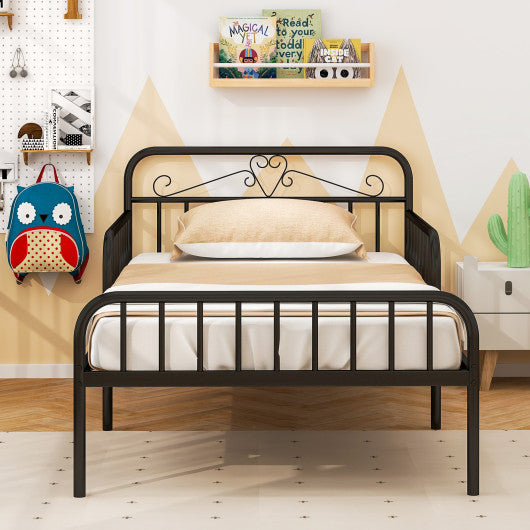 Twin Size Bed Frame with Headboard and Safety Side Guardrails-Black