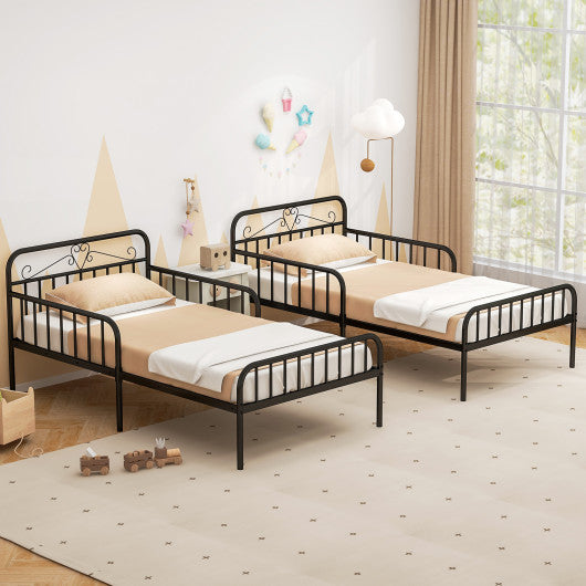 Twin Size Bed Frame with Headboard and Safety Side Guardrails-Black