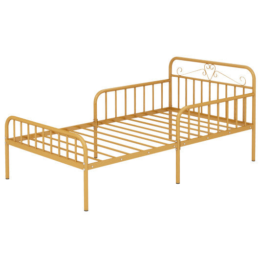 Twin Size Bed Frame with Headboard and Safety Side Guardrails-Gold