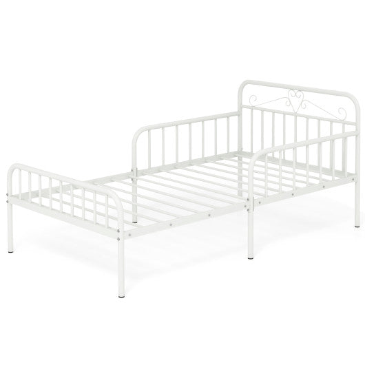 Twin Size Bed Frame with Headboard and Safety Side Guardrails-White