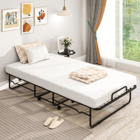 Twin Size Folding Bed with Memory Foam Mattress and Heavy-duty Metal Frame
