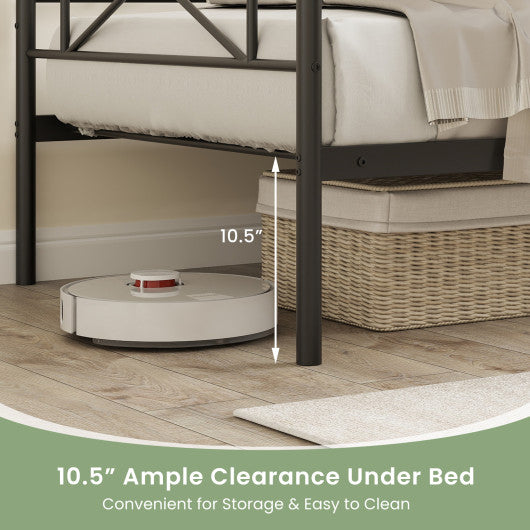 Twin Size Platform Bed with Heavy-duty Metal Slat Support-White