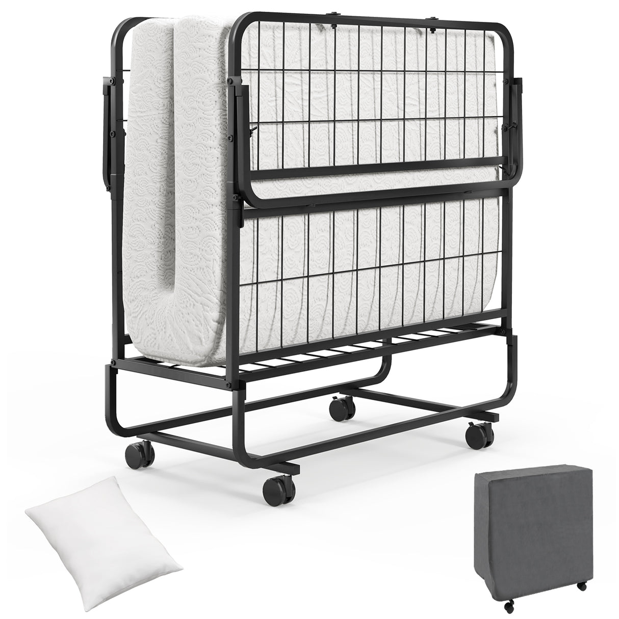 Twin Size Rollaway Guest Folding Bed with Pillow and Cover