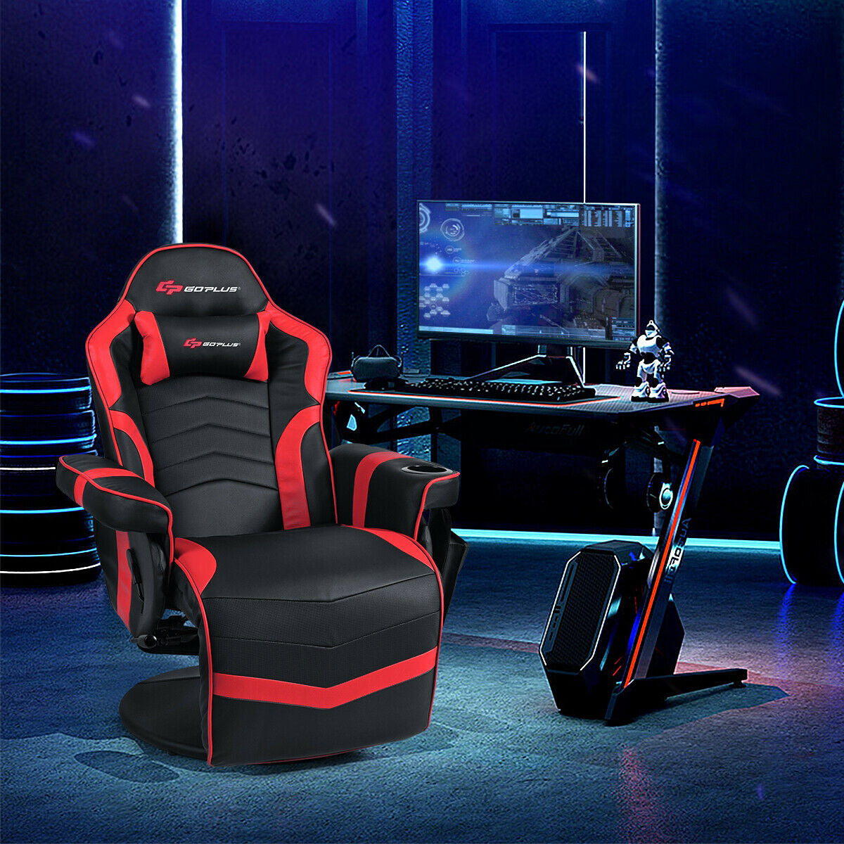 Ergonomic High Back Massage Gaming Chair with Pillow-Blue