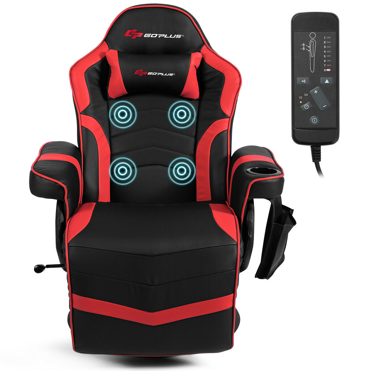 Ergonomic High Back Massage Gaming Chair with Pillow-Blue
