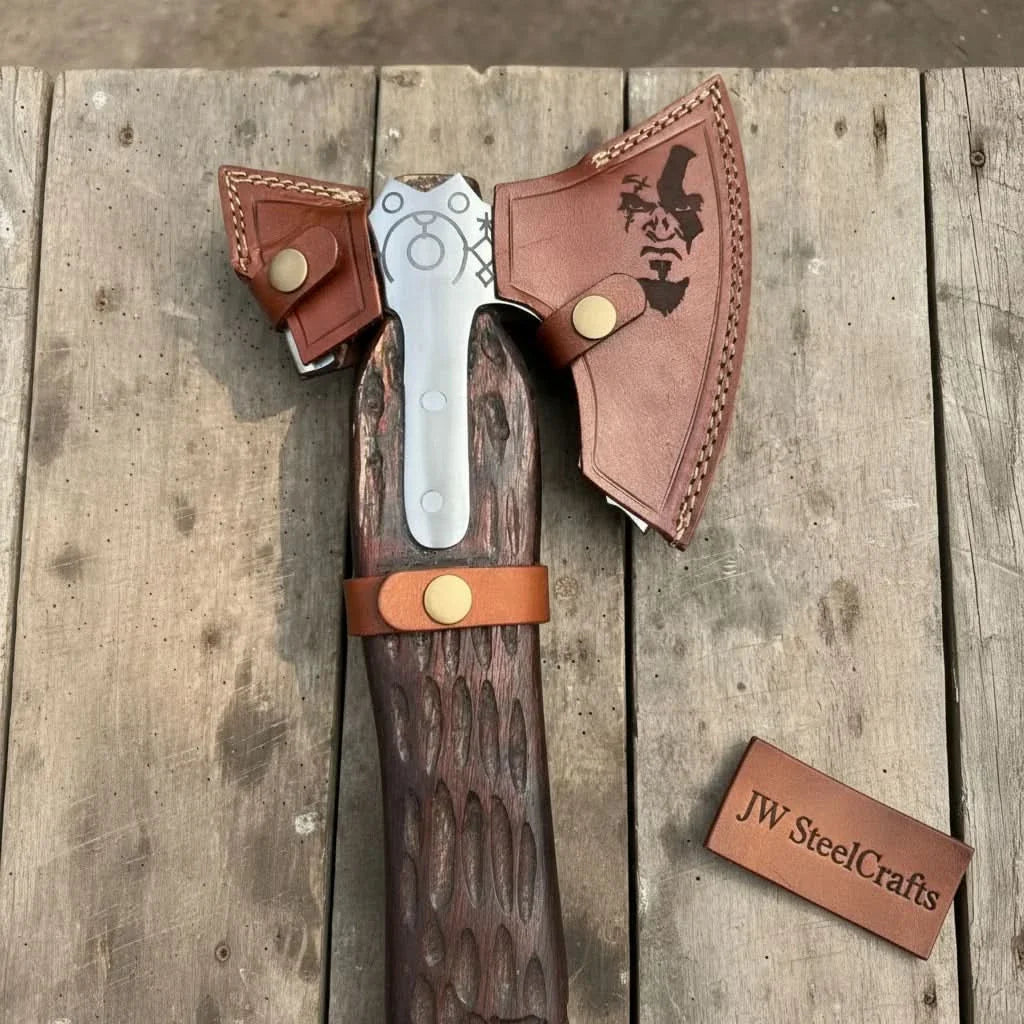 Engraved Leviathan Axe Replica with Carved Wood Handle