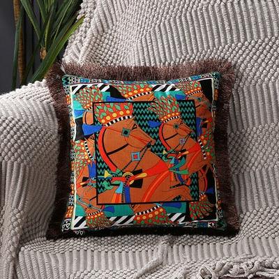 Unique Designed European American Luxury Printed Polyester Cushion Cover Horse printed Lumbar Cover Tassel Edge Modern Throw Pillow Covers Square Decorative Set Cushion Covers For Home Bed Couch Sofa Bench