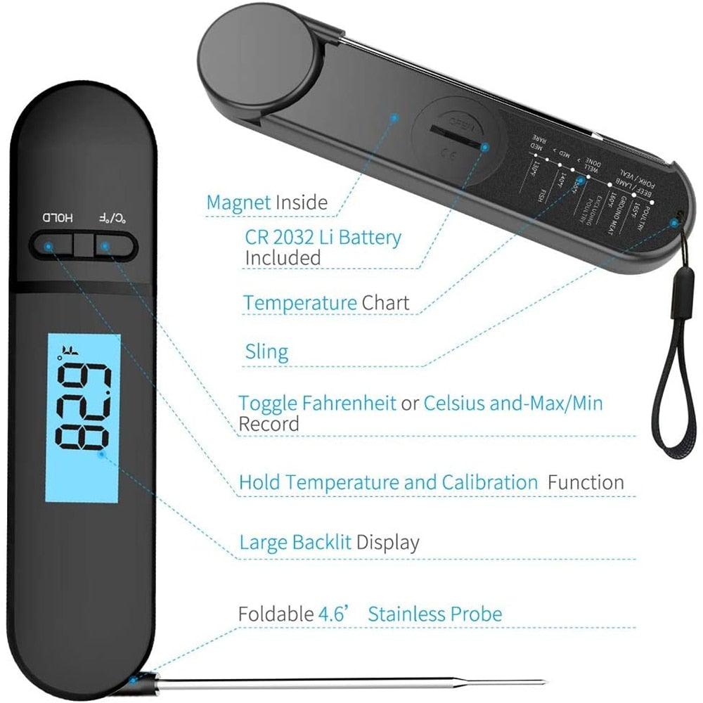 Unique Food Kitchen Digital Meat Thermometer BBQ Instant Read Food Thermometer Waterproof With Backlight And Magnet For Kitchen Cooking Grilling BBQ Backing Liquids Oil Waterproof Kitchen Thermometer For Cooking Tools