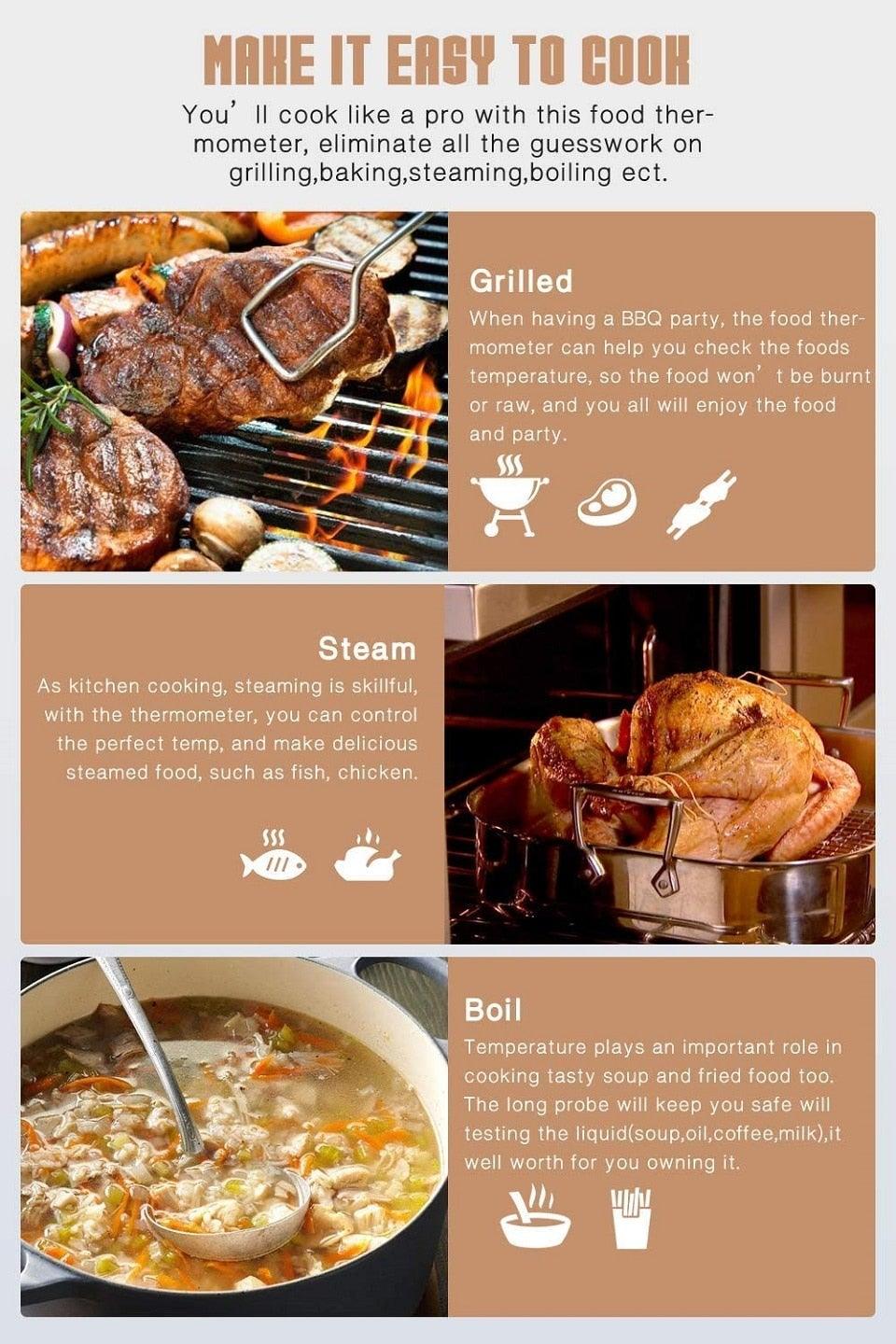 Unique Food Kitchen Digital Meat Thermometer BBQ Instant Read Food Thermometer Waterproof With Backlight And Magnet For Kitchen Cooking Grilling BBQ Backing Liquids Oil Waterproof Kitchen Thermometer For Cooking Tools