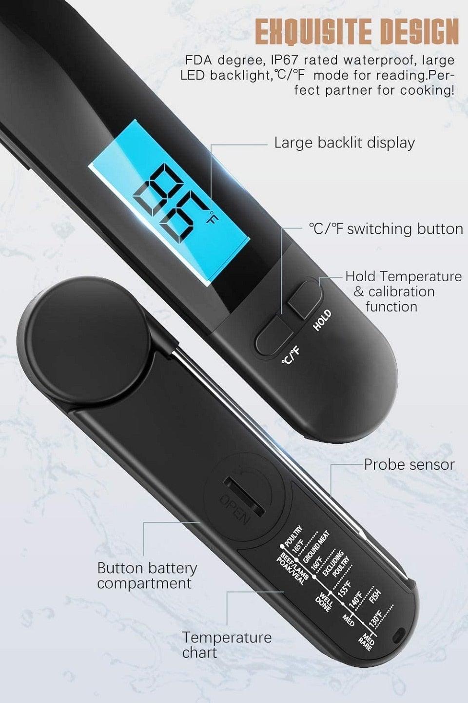 Unique Food Kitchen Digital Meat Thermometer BBQ Instant Read Food Thermometer Waterproof With Backlight And Magnet For Kitchen Cooking Grilling BBQ Backing Liquids Oil Waterproof Kitchen Thermometer For Cooking Tools