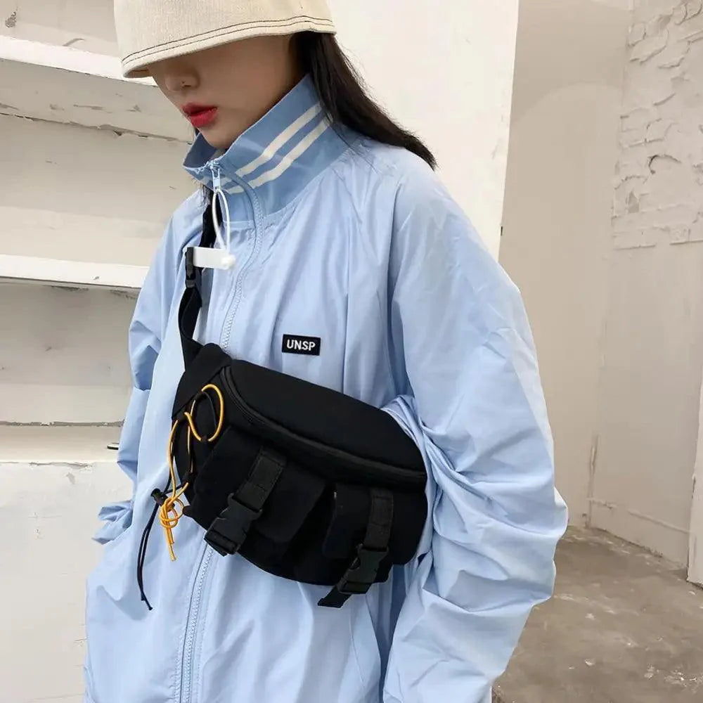 Unisex Casual Stylish Zipper Fanny Black Waist Bag Comfortable Travel Cross Body Bag Large Capacity Bags
