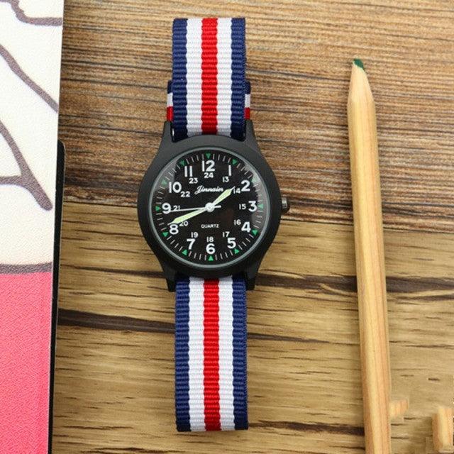 Unisex Fashion Nylon Fabric Kids Children Watch Sport Thin Students Canvas Quartz Dress Wristwatch Military Time Watch Field Outdoor Sport Mens Wristwatch With Slip-Thru Nylon Band