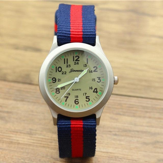 Unisex Fashion Nylon Fabric Kids Children Watch Sport Thin Students Canvas Quartz Dress Wristwatch Military Time Watch Field Outdoor Sport Mens Wristwatch With Slip-Thru Nylon Band