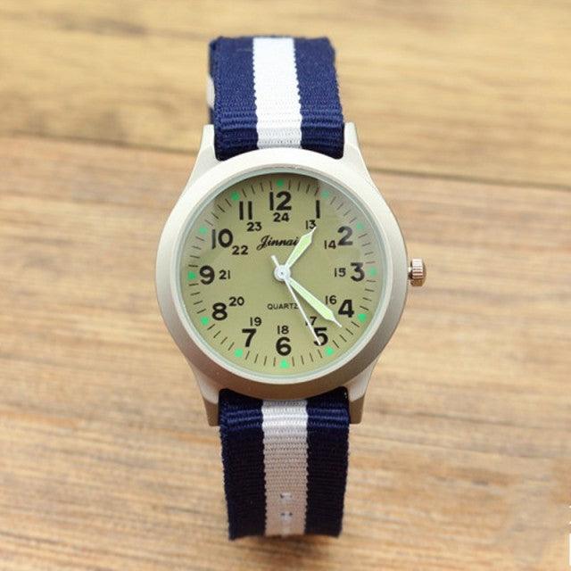 Unisex Fashion Nylon Fabric Kids Children Watch Sport Thin Students Canvas Quartz Dress Wristwatch Military Time Watch Field Outdoor Sport Mens Wristwatch With Slip-Thru Nylon Band